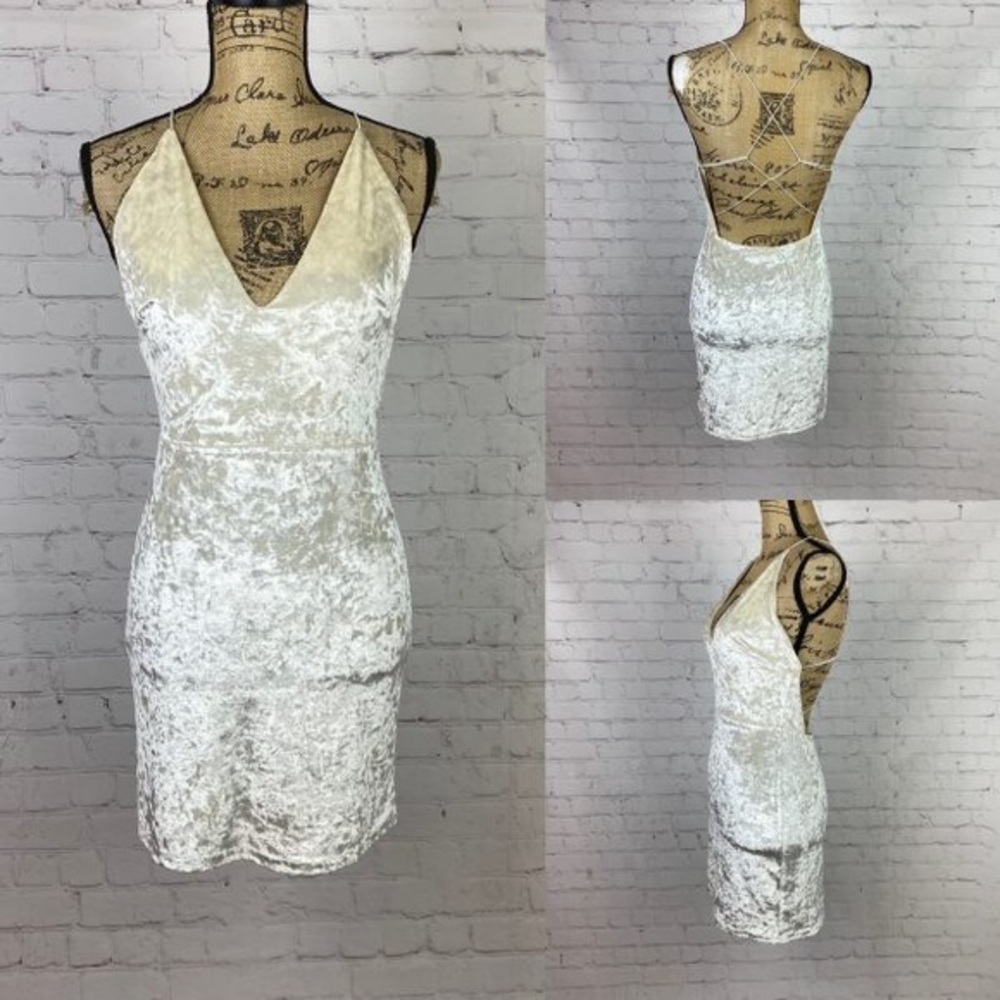 Beige Botany Champagne Crush Velvet Open Back Bodycon Dress